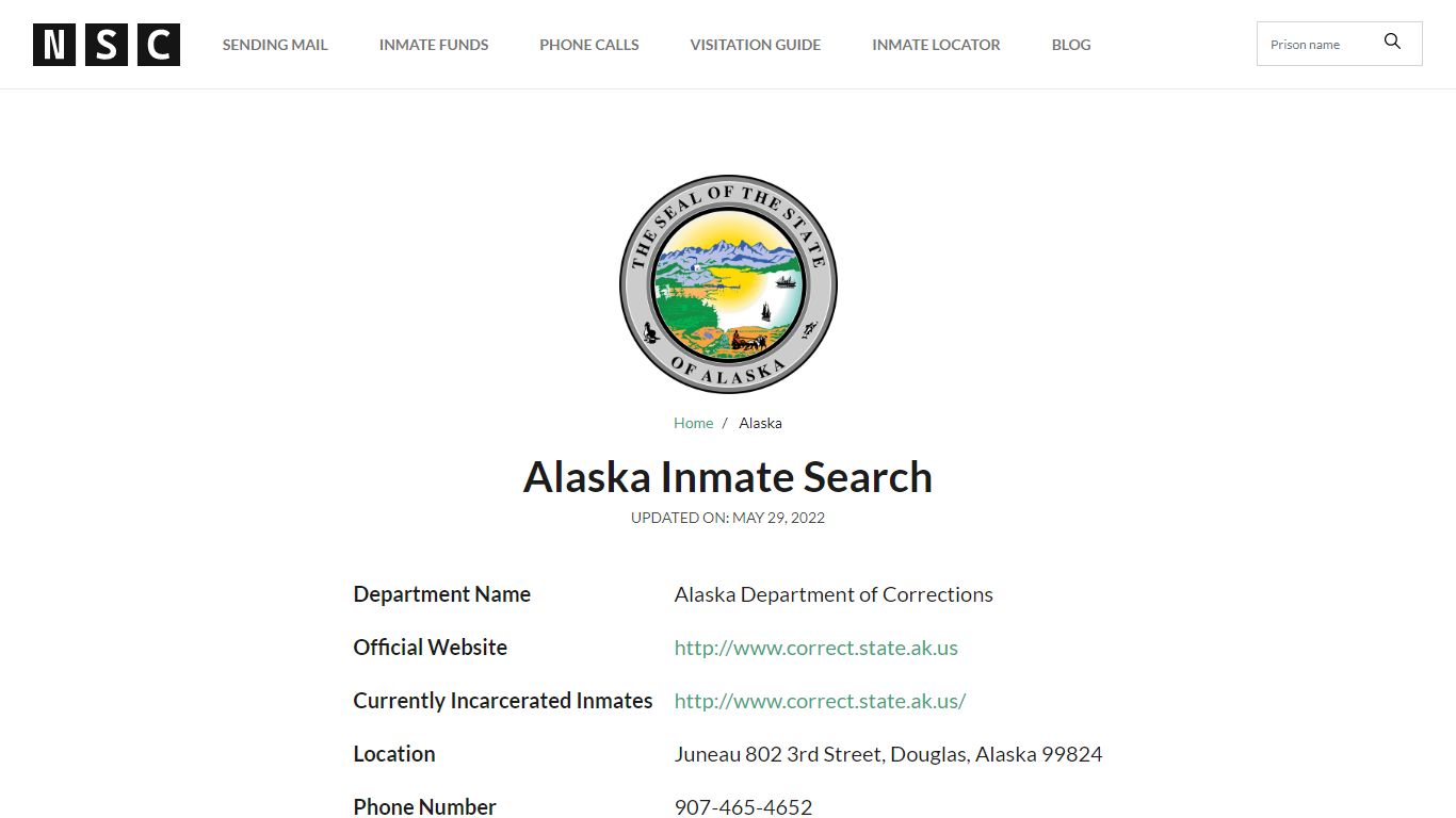 Alaska Inmate Search – Alaska Department of Corrections ...